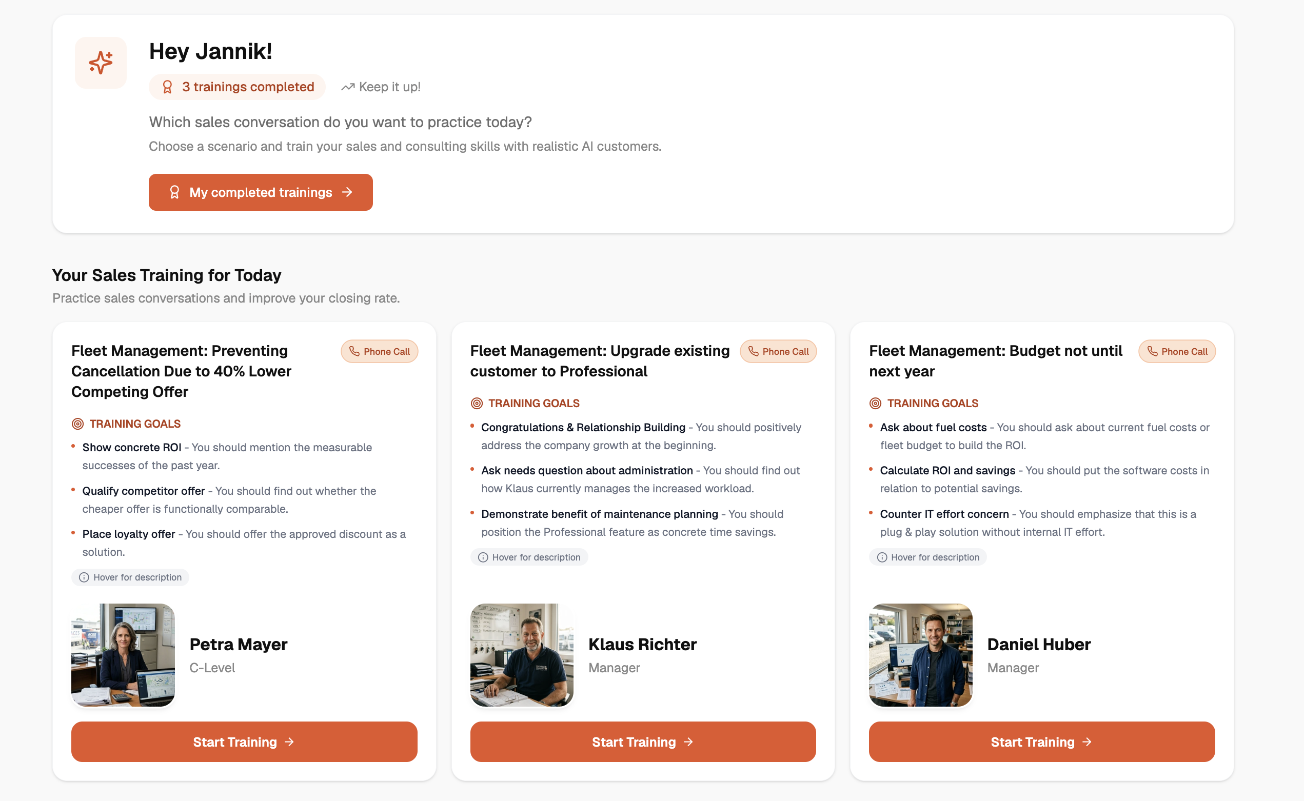 Vertriebstraining mit KI-gestützten Szenarien zur Verbesserung von Verkaufs- und Beratungskompetenzen.