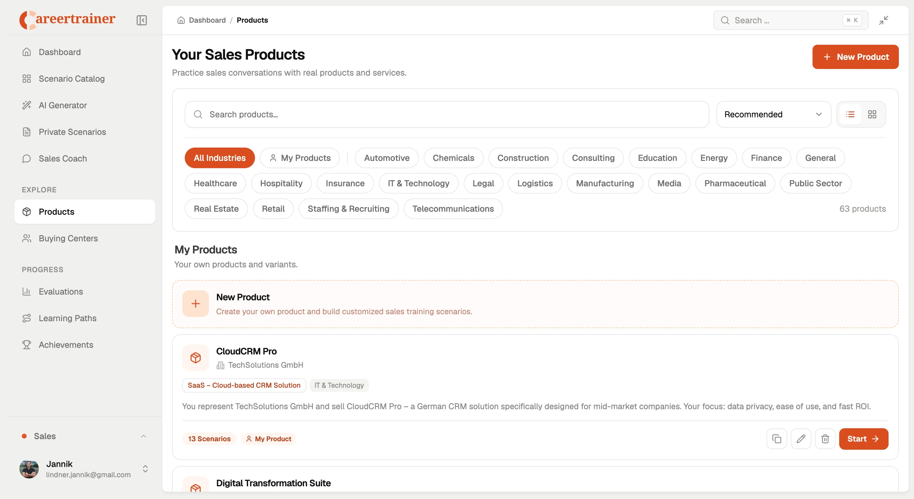 Train sales conversations using your own product – not just sample products.