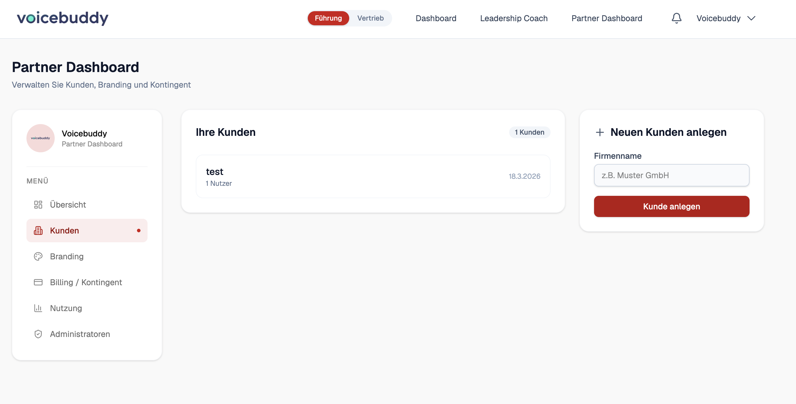 Partner dashboard interface for managing clients and branding in a business training platform.